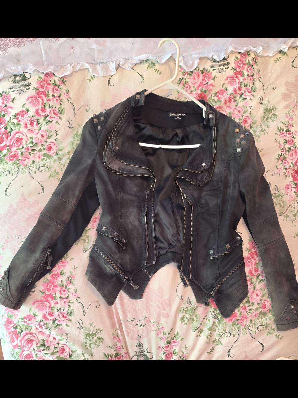 Distressed Black Faux Leather Moto Jacket